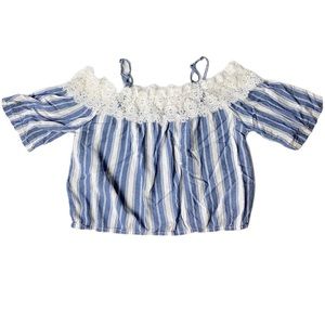 Hollister off shoulder lace striped  crop …